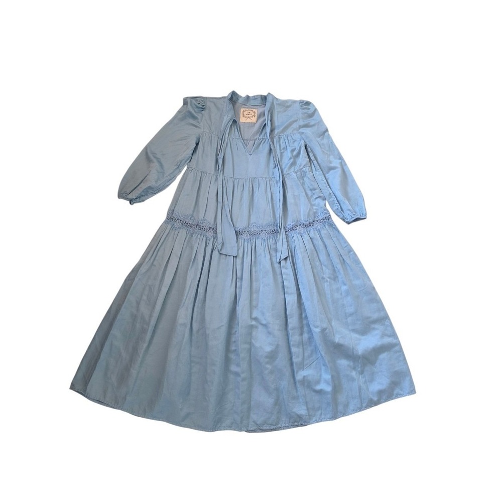 Pink Memories Baby Blue Lightweight Laced Boho Cottagecore Maxi Dress sz S-M